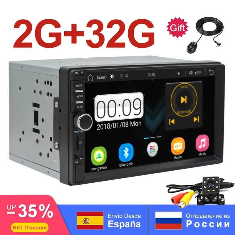 

7" Auto Car Radio RAM 2G+32G Android 2din multimedia GPS Stereo Navigation bluetooth HD 1080P touchscreen FM AM universal No DVD