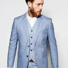 Светло-голубые смокинги жениха для пляжа свадьбы 3 шт Мужские костюмы для выпускного вечера Лучший мужской костюм Повседневный блейзер(куртка+ брюки+ жилет