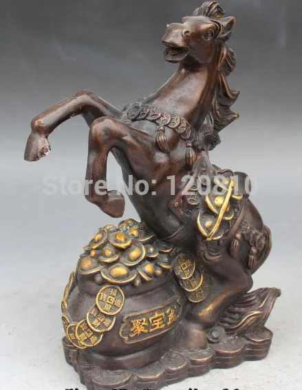 

JJJ000++10" Chinese Bronze Wealth Yuanbao Treasure Bowl Zodiac Year Horse Statue