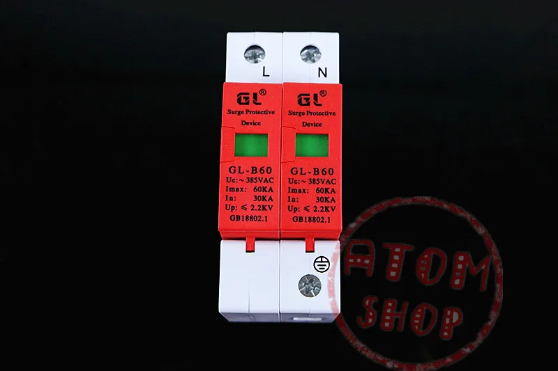 

1P+N 2 pole 2P 385V AC 30KA~60KA protection Protective surge arrester Surge Protector device SPD