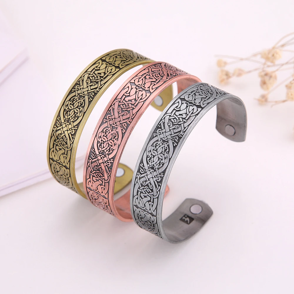 LIKGREAT ирландский кельтский узел браслеты магнитные манжеты браслет Викинг для женщин мужчин Античный Серебряный Амулет Ювелирные изделия Подарки
