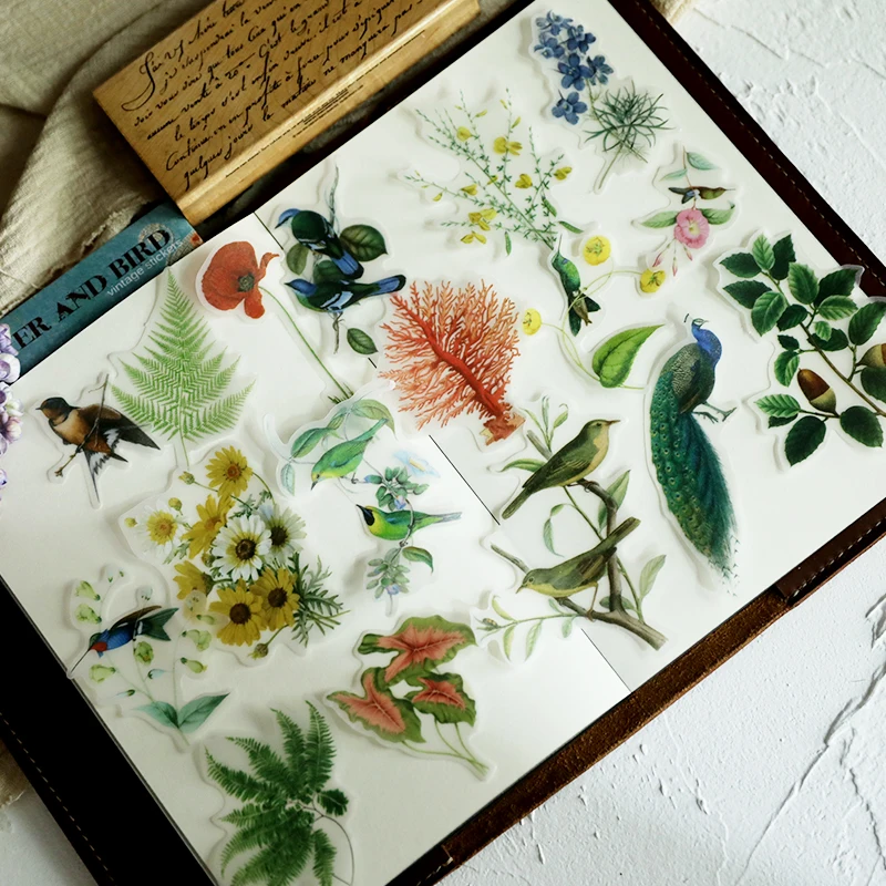 

56pcs/pack Vintage plants / flowers and birds hand account sticker Decorative Sticker DIY Diary Scrapbooking Index Seal Stickers