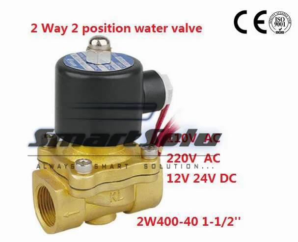 

Free shipping 2 way 2w series Brass Air gaswater 2W400-40 solenoid valve 1 1/2 inch 110V AC Normally close Wire lead type
