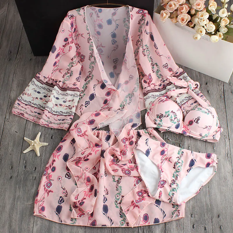 Sexy Pink Floral Bikinis Women Swimsuit 2018 Summer Beach Wear Bikini Set Push Up Swimwear Bathing Suit Dress |