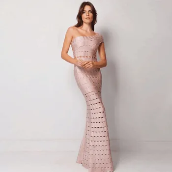 

Newest Ladies Sexy One Shoulder Red Maxi Long Bandage Dress 2018 Celebrity Designer Fashion Dress Vestidos