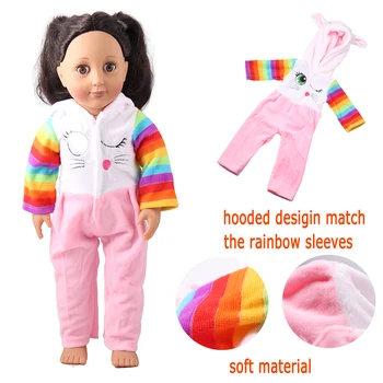 

Doll Clothes Fit 18inch Doll 43cm Baby Doll Outfits Hooded Jumpsuit Match The Rainbow Sleeves Accessories For 46cm Girl Doll