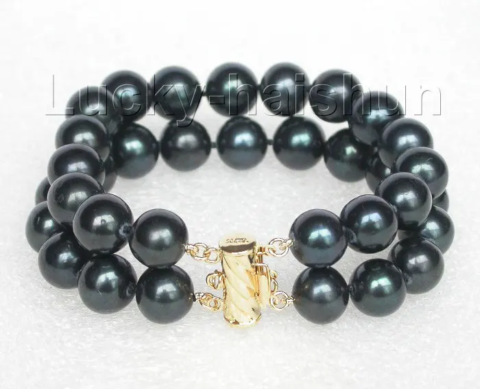 

FREE SHIPPING *****8" 12mm round Tahitian-black Freshwater pearls bracelet 14KGP/20 gold clasp j8539