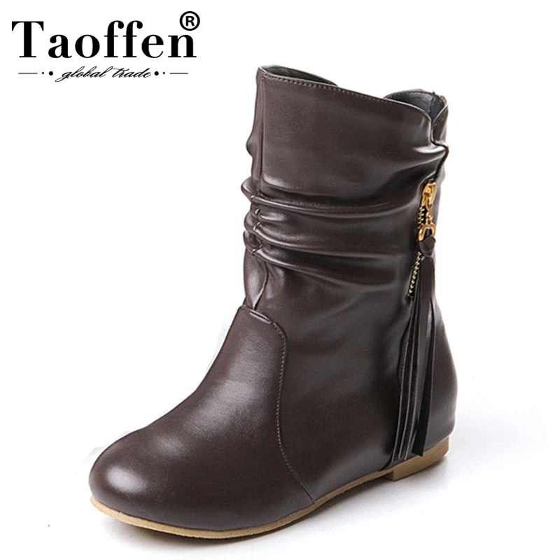 TAOFFEN/женские полусапожки на плоской подошве; зимние ботинки; модная качественная теплая обувь; botas feminina; Размеры 33-43; P1880