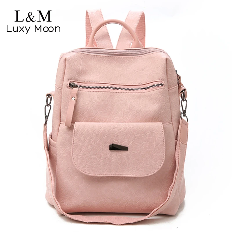 Vintage Women Leather Backpack For Female Teenager Girl School Backpack Multifunctional Shoulder Bags