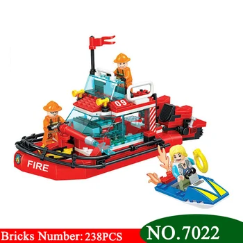 

Winner 7022 City Fire Series Fireboat Firefighter Figures Building Blocks Educational Model Bricks Toys For Children Gifts
