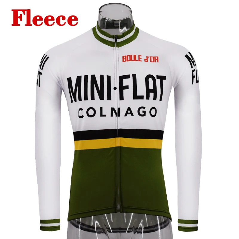 Winter Thermal Fleece Retro Cycling Jersey Long Sleeve MTB Bike Racing Shirt 