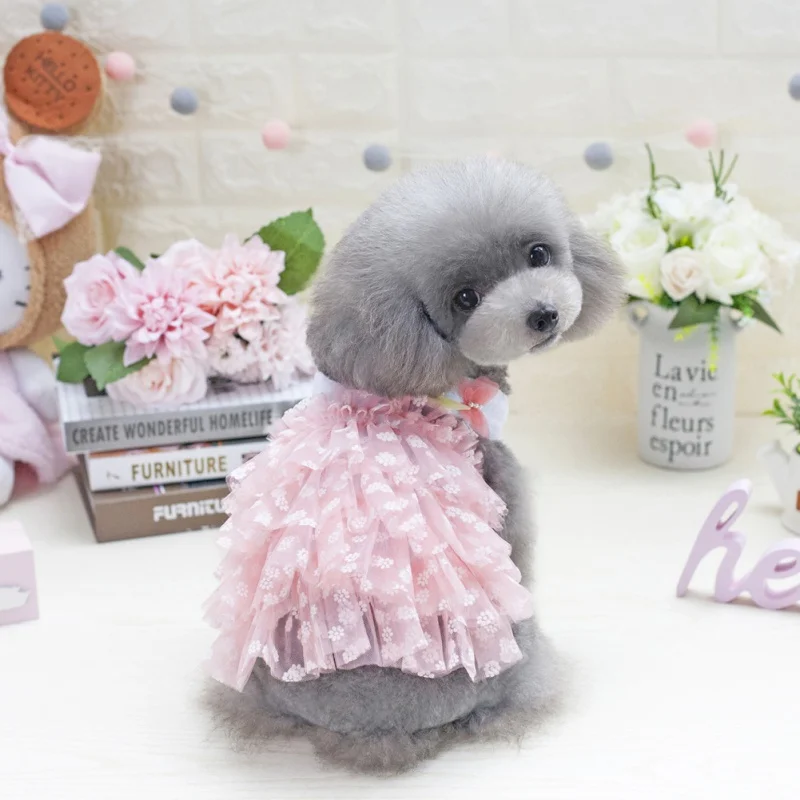 

Spring Summer Dog Floral Dress Tulle Sequins Dogs Dresses Puppy Tutu Bow Dresses Skirt For Chihuahua Yorkie Teddy Pet Clothes