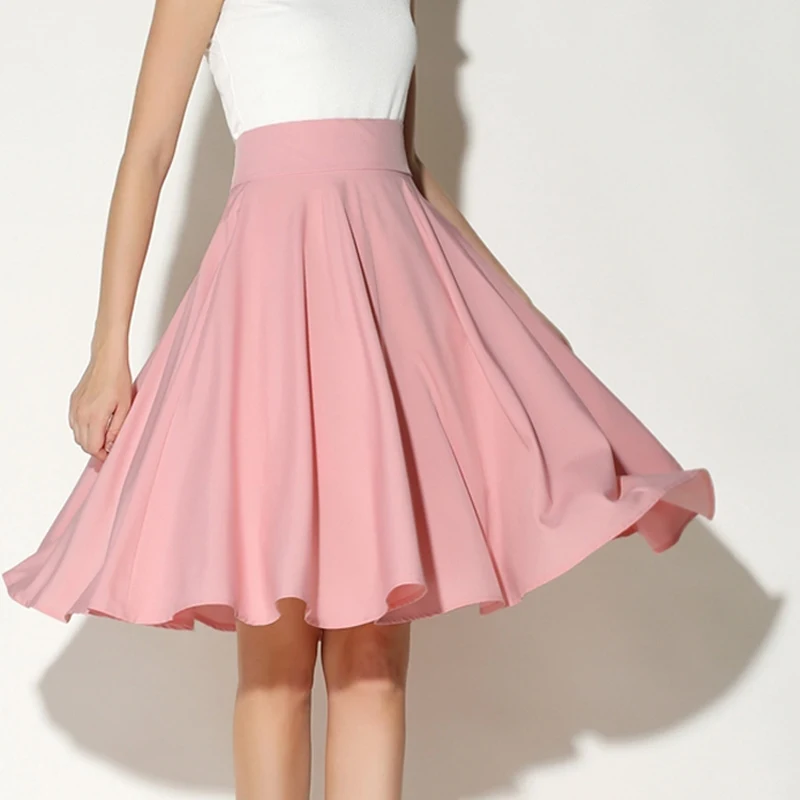 NEW Women skirt high waist Pleated A Line solid co...