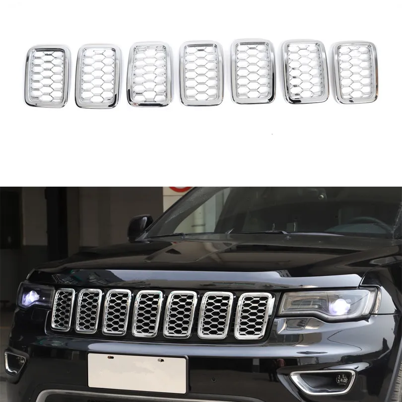 

YAQUICKA для Jeep Grand Cherokee 2017 + Передняя решетка для автомобильного гриля, сетчатая крышка, рамка, отделка, автомобильные молдинги, аксессуары, новинка, 7 шт./компл.
