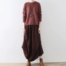 Новинка, винтажная Женская длинная юбка, дизайн, льняная юбка на груди, универсальная женская нестандартная повседневная юбка с карманами