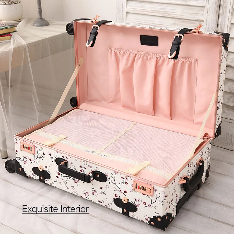 Новинка, Женский багаж для путешествий с цветочным рисунком, ретро чемодан spinnner, дорожная сумка для багажа на колесиках, цветочный принт, цифровой