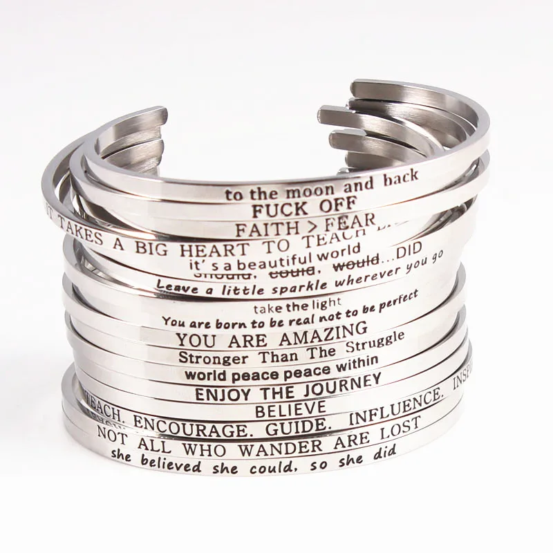 

Customize Inspirational Bracelet 316 Stainless Steel ID Bracelet Bangles Personalized Women Men Fashion Jewelry Letters Bangle