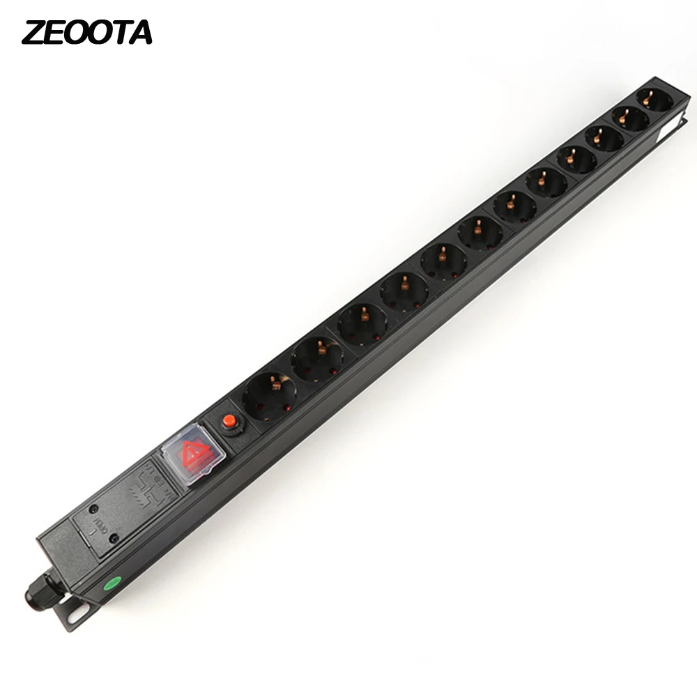 

PDU Network Cabinet Rack Power Socket 1U Aluminum Alloy 12 way EU Plug Power Strip Outlets Overload Protection Switch 2m Cord
