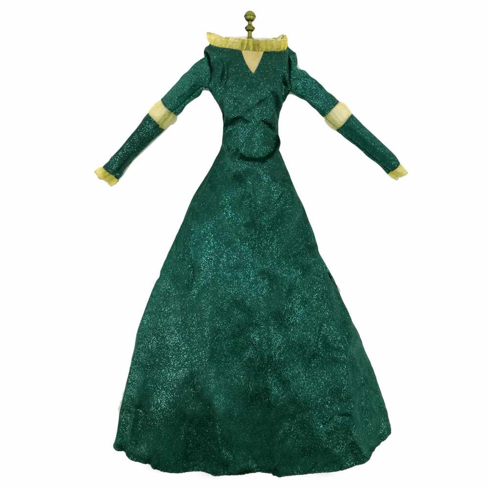 Fairy Tale Copy Brave Merida Princess Dress Green Long Sleeves Party Gown Clothes For 17'' Doll Play House Accessories