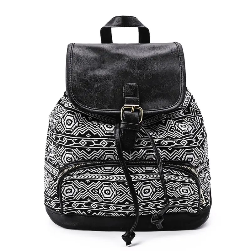 

2019 New Women Canvas Backpacks Girls Geometric Printing Shoulder Schoolbag Travel Casual Bag Girl Canvas Drawstring Rucksack