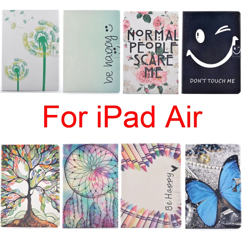 

Stand Case Cover for iPad Air Skin Bag iPadAir A1474 A1475 A1476 Shell Card Slot Holder Tree Butterfly Flower Dandelion Painting