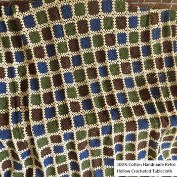 

100% Cotton Handmade Hook Weave Plaid/Check Blanket/Tablecloth/Bed Sheet / Multi-function Decorate Cloths for Every Day Use