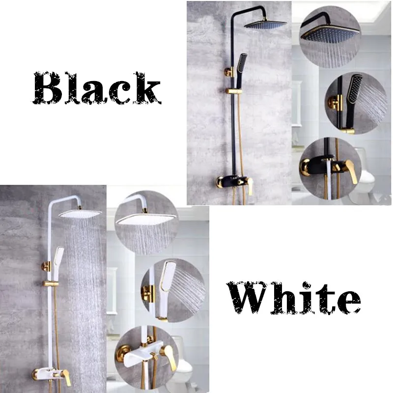 

Shower set black European baked white paint gold-plated shower set new style black gold shower