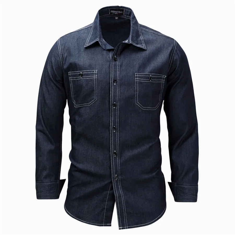 Fredd Marshall 2018 New Men's Denim Shirts Men Long Sleeve Jean Shirt Male Brand Casual Shirt Plus Size 3XL Camisa Masculina (5)