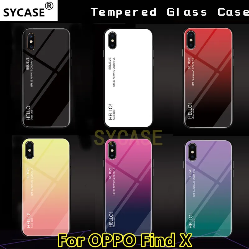 SYCASE Letter Gradient Tempered Glass phone case For OPPO Find X cute rainbow Aurora back cover shell |