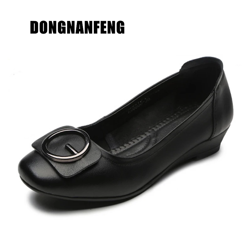 

DONGNANFENG Women Female Old Mother Ladies Shoes Flats Slip On Cow Genuine Leather Breathable Soft Spring Size 35-41 LLTS-8868