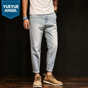 

Men's Jeans Solid Loose Fit Ankle-Length Pants Japan Style Zipper Jeans for Men Plus Size 42 Spring Autumn Cowboys Young Men