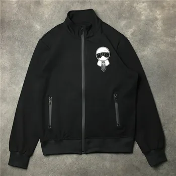 

New 19ss Men Rib Sleeve Leather beaded zipper doll High couple Baseball Coats & Jackets Abstract digital coat Motor #E70
