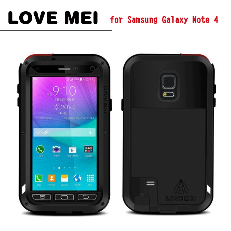 

LOVEMEI Dirt-resistant Anti-knock Metal Aluminum Cases with Gorilla Glass for Sumsang Galaxy Note 4 N9100 Heavy Duty Protection
