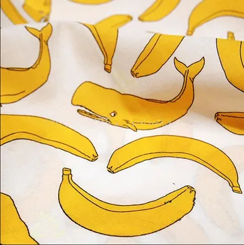 

100*105cm fabric White background kawayi yellow banana whale plain cotton fabrics Patchwork For Sewing Quilt
