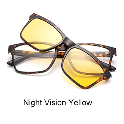 Два Oclock ультра-светильник TR90 квадратные поляризованные солнцезащитные очки на застежке для мужчин и женщин Магнитные очки по рецепту очки для близорукости L2202 - Цвет линз: Night Vision Yellow