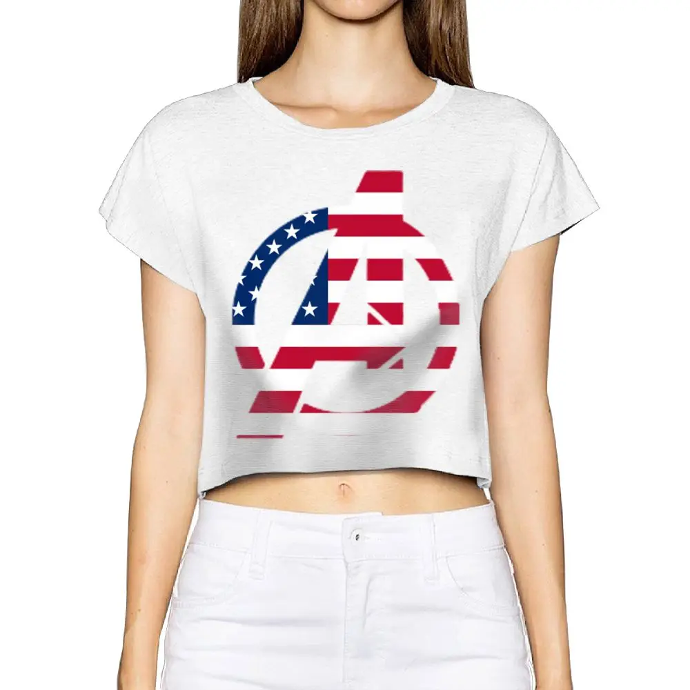 SAMCUSTOM Camisetas Настоящее короткие американский флаг 3D Печать Лето Уличная мода футболка анархии Голый живот сексуальные футболка Для женщин