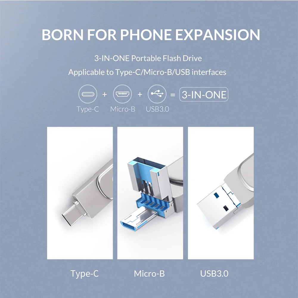  ORICO USB Flash Drive 3-In-1 Type-C USB3.0 Micro-B 64GB 32GB USB3.0 Flash Memory USB Stick Flash OT