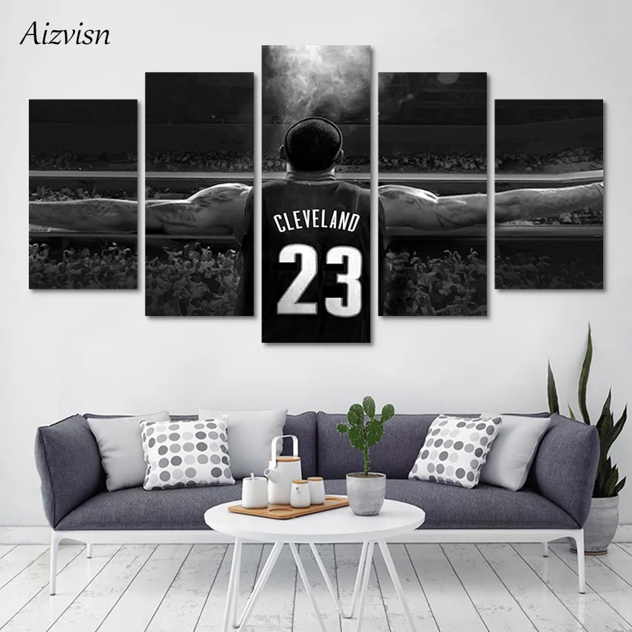 

Aizvisn Wall Art Modern Painting NBA Lebron James Canvas Painting Print Poster Decor Room 5 Piece Modular Wall Paintings Picture