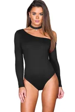 Echoine Inclined One Shoulder Long Sleeve Bodysuit Sexy Women Solid Colors Slim One Piece Skinny Jumpsuit Irregular Neck Rompers