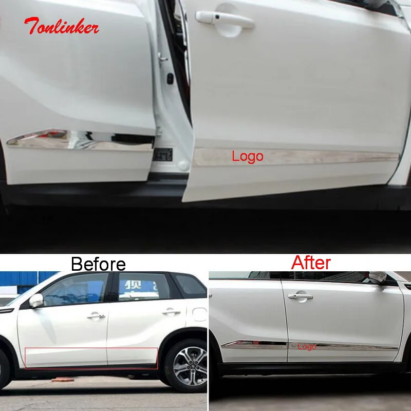 

Tonlinker Car body Door anti scuffing Cover Case Stickers for SUZUKI Vitara 2016 Car Styling 4 PCS Stainless steel Cover sticker