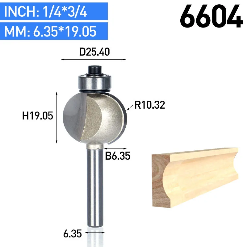 HUHAO 1 шт хвостовик 1/" 1/4" Круглый Резной бит ЧПУ Биты деревообрабатывающие круглые дуговые 3D гравировальные биты с накаткой кусачки для ногтей по дереву - Длина режущей кромки: 6604