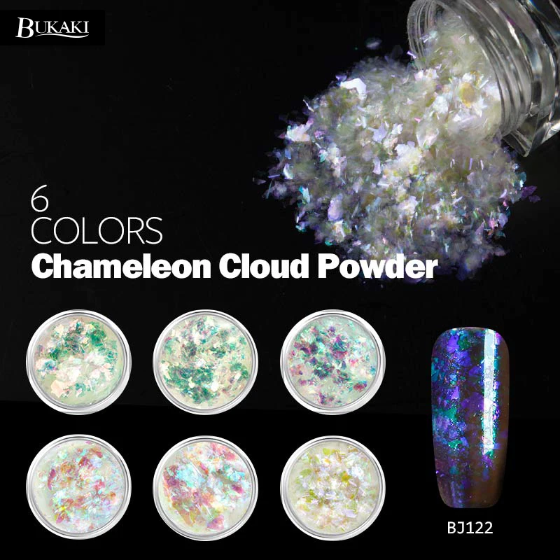 

BUKAKI 6 Colors UV Nail Polish Nail Glitter Chameleon Powder Cloud Paillette Irregular Nail Decoration