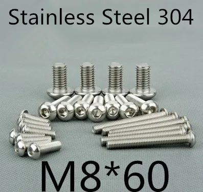

20pcs/lot ISO7380 M8*60 Stainless Steel A2 Half Round Hexagon Socket Button Head Cap Screws