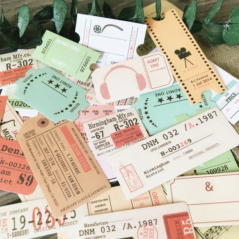

27pcs/bag DIY stickers vintage movie ticket label note can write scrapbooking album project happy planner decoration stickers