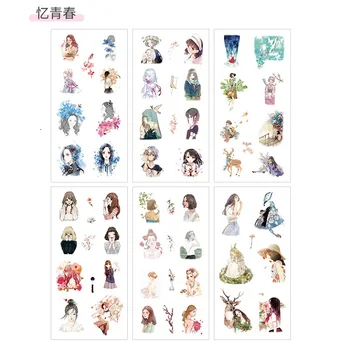 

6Sheets/Pack Young Beautiful Girl Paper Decoration Scrapbooking Sticker Transparent PVC Stationery Diary Stickers