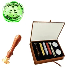 Vintage Seasons Greetings Christmas Tree Star Custom Logo Wedding Invitation Wax Seal Stamp Rosewood Handle Copper Head Gift Set