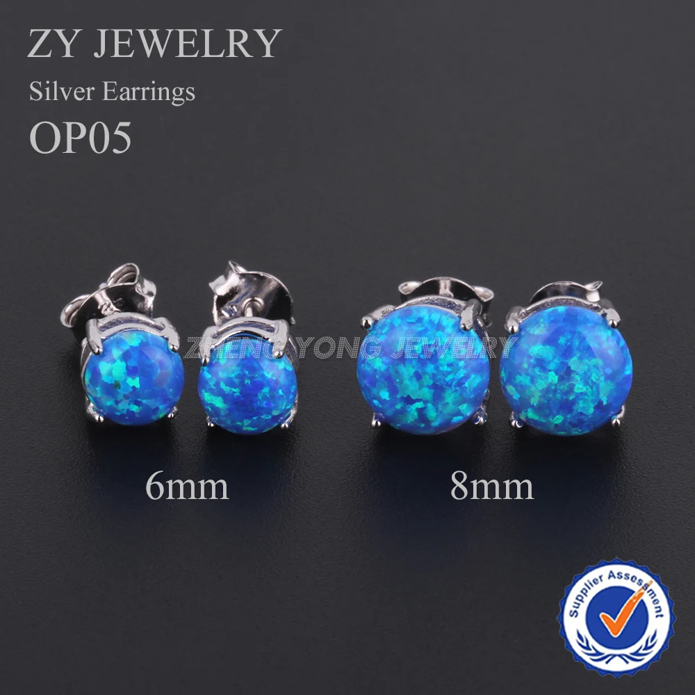 

Two Available Colors 925 Sterling-Silver-Jewelry Stud Earrings 8mm Synthetic Opal Women Earring Studs Fashion Jewelry