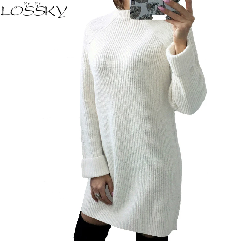 

Knitted Women Dress High Collar Sexy Ladies Mini Dresses 2018 Winter Fashion Long Sleeve Loose Female Clothing Vestidos Hot Sale