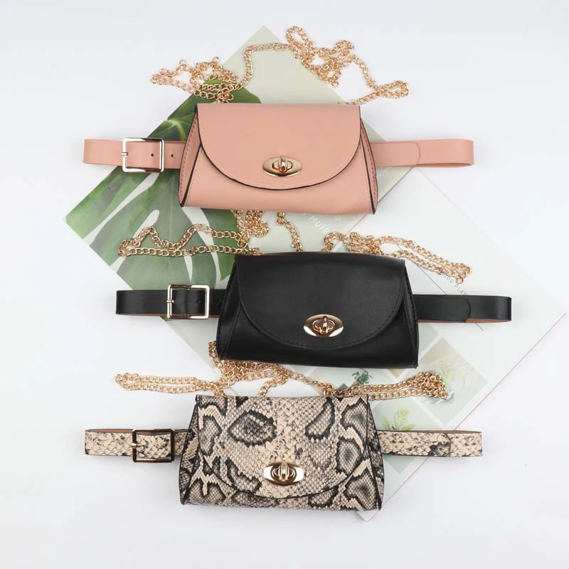 

2019 Fanny Pack Women Belt Bag Leather Waist Bags Fashion Women's Pure PU chains Messenger Shoulder Chest bags pochete homem