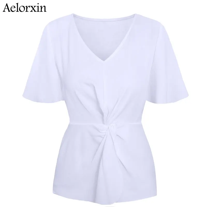 Blusas mujer de moda 2019 Свободный Тонкий v образный вырез рукав летучая мышь плюс размер